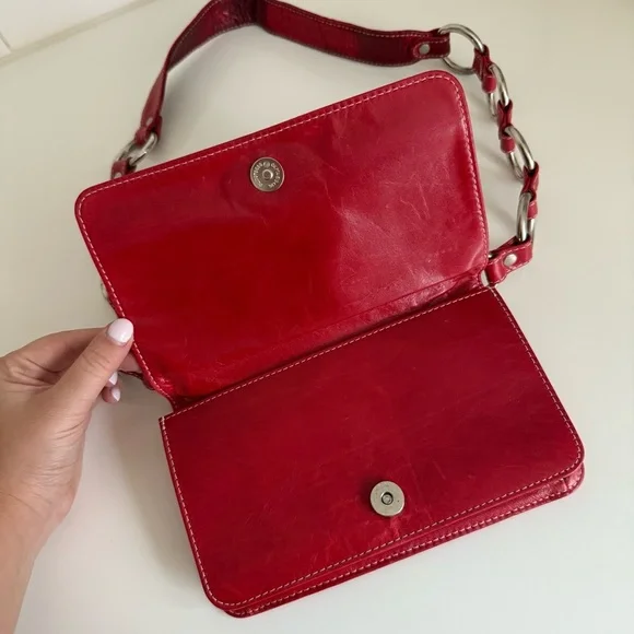 Red Leather Y2K Chain Shoulder Bag Jana Feifer Minimalist Chic Purse - Picture 3 of 9